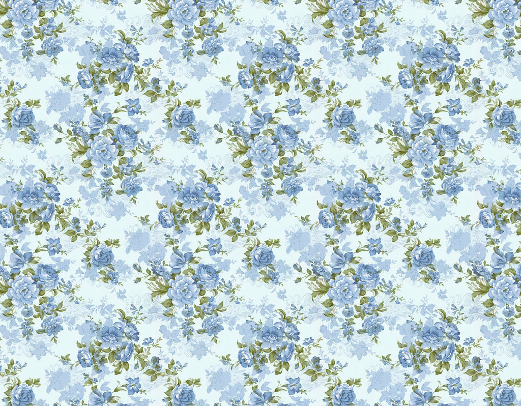 Blue Peony Wallpaper : Endless Blue Flowers Pattern Mural - View 2