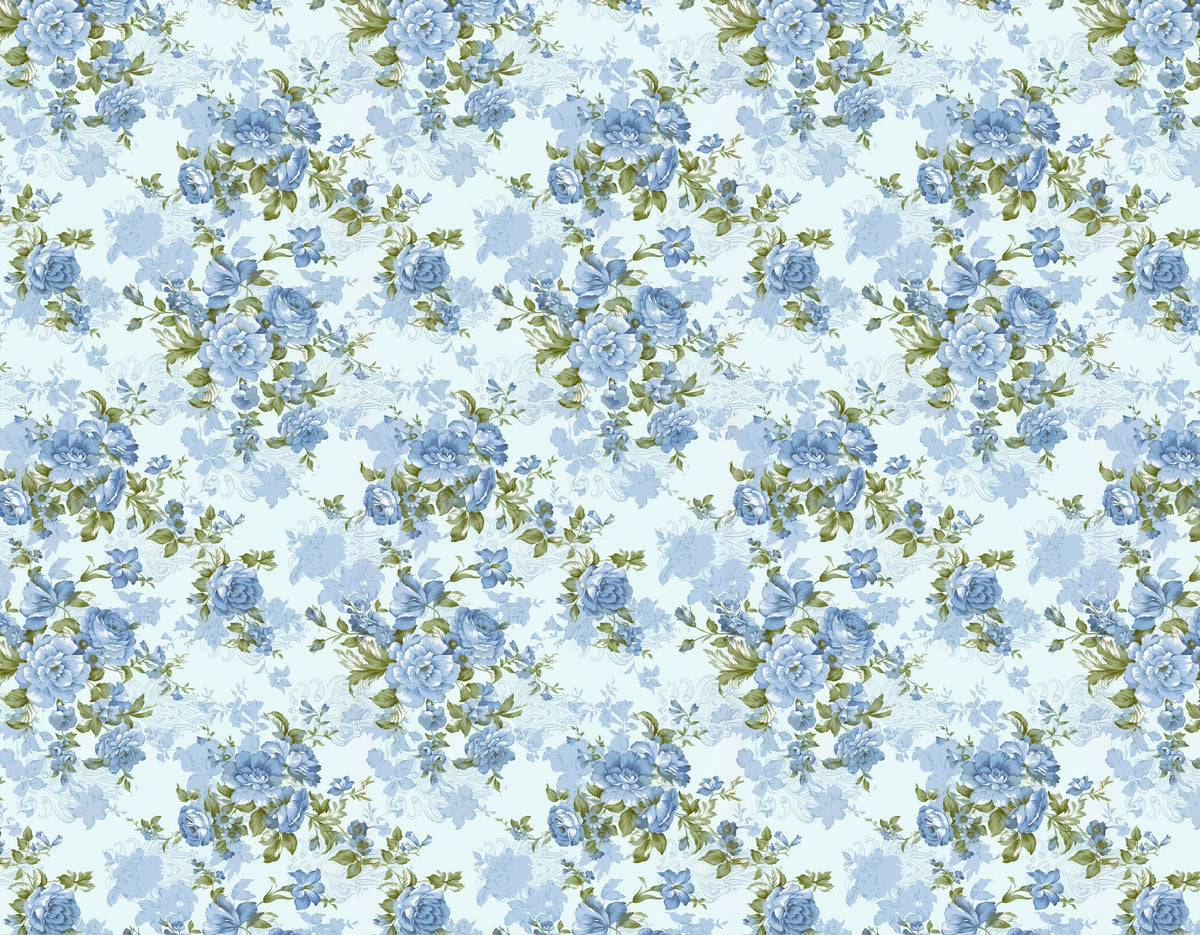 Blue Peony Wallpaper : Endless Blue Flowers Pattern Mural - View 2