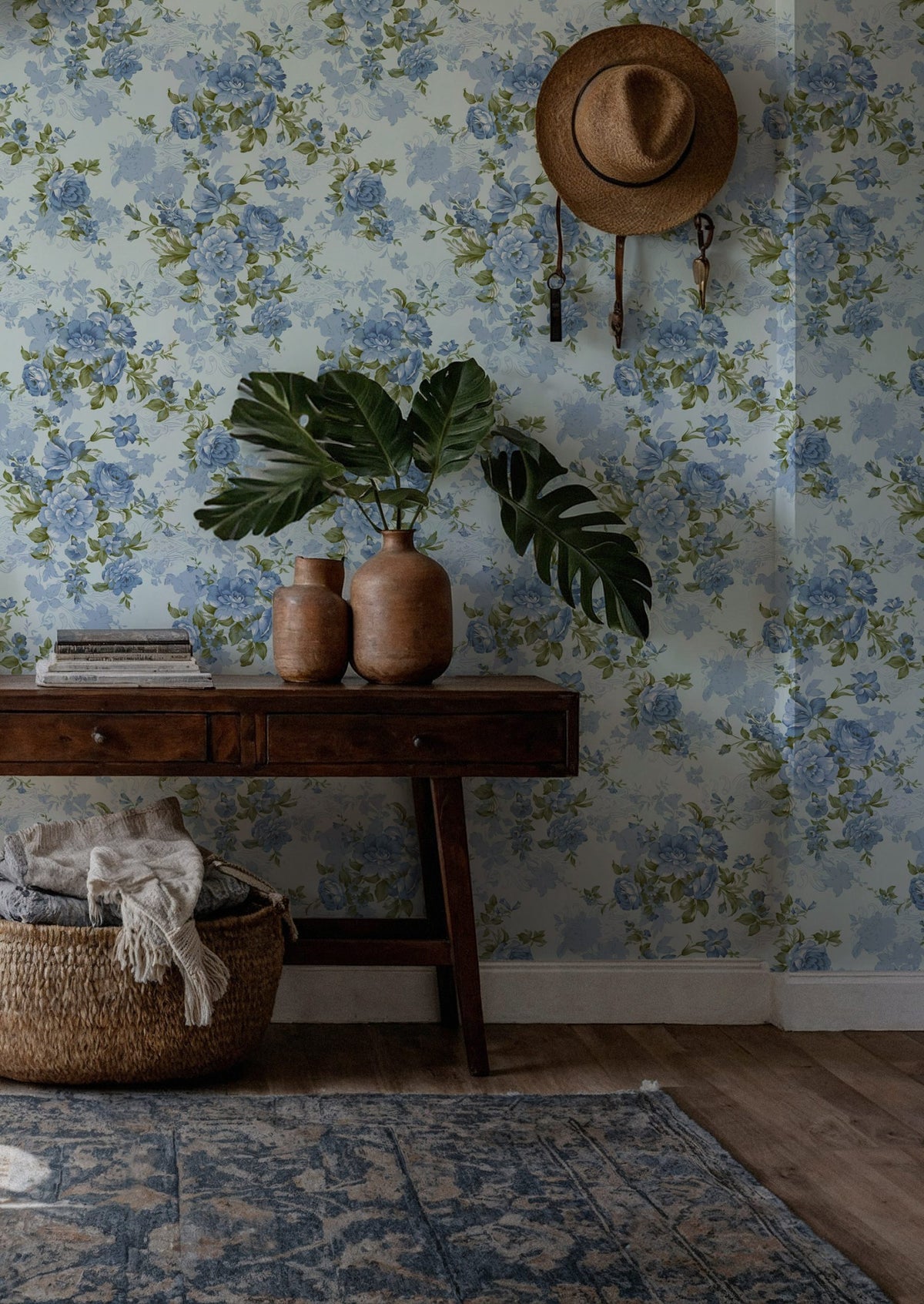Blue Peony Wallpaper : Endless Blue Flowers Pattern Mural