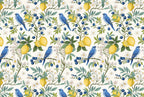 Lemon Botanical Wallpaper : Blueberries and Bird Pattern Mural - View 2