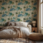 Whimsical Tree Wallpaper : Blue and Green Woodland Pattern Mural
