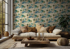Whimsical Tree Wallpaper : Blue and Green Woodland Pattern Mural - View 3