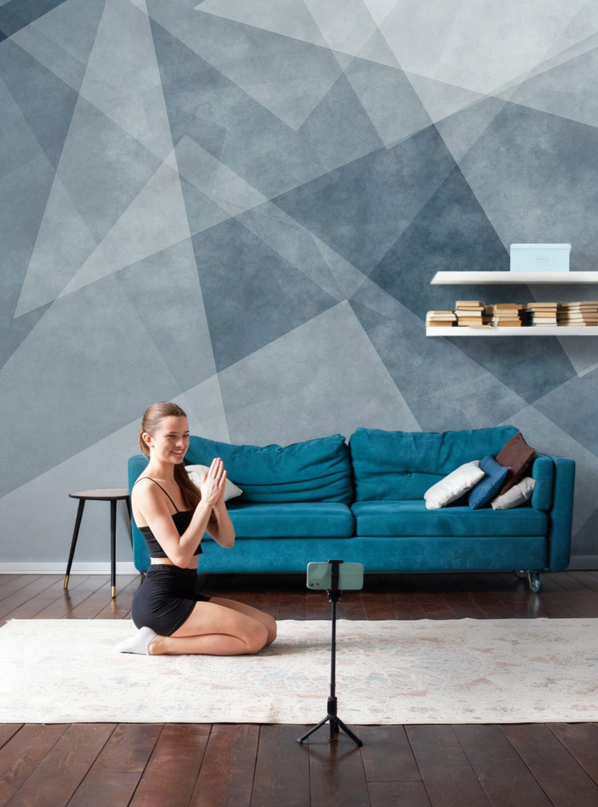 Blue Geometric Wallpaper : Abstract Concrete Triangles Mural