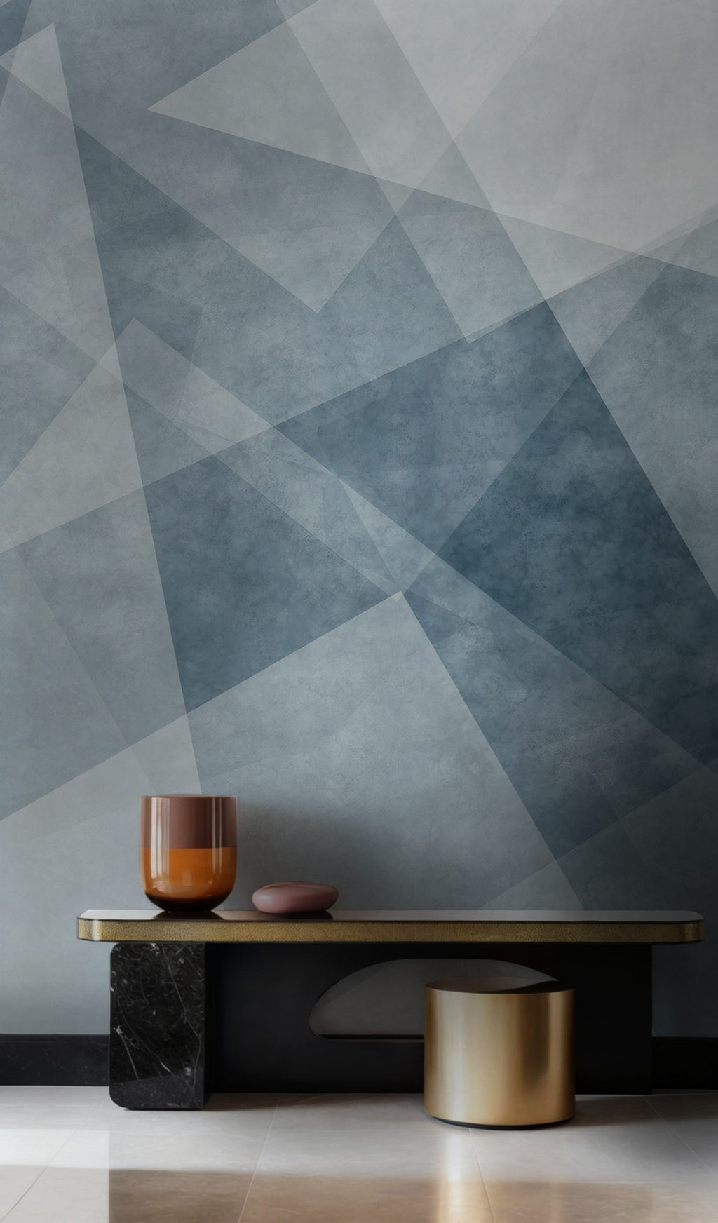 Blue Geometric Wallpaper : Abstract Concrete Triangles Mural - View 4