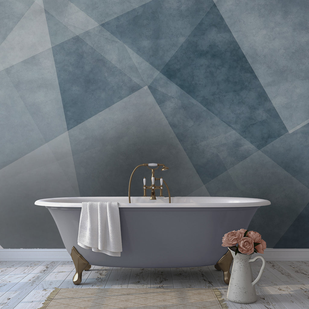 Blue Geometric Wallpaper : Abstract Concrete Triangles Mural - View 5