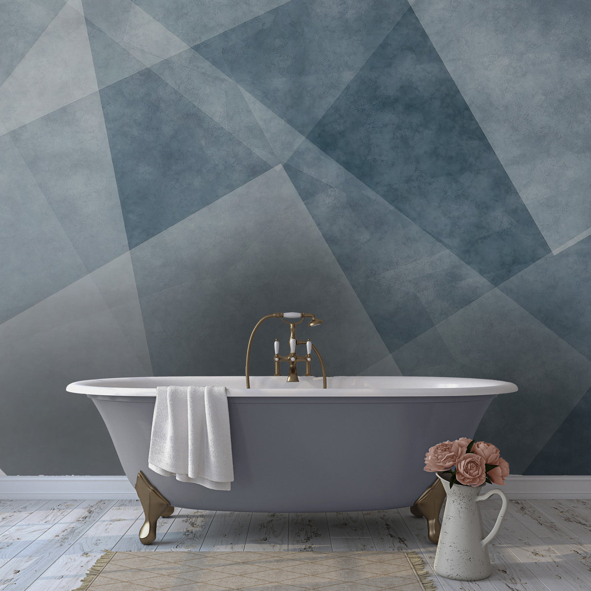 Blue Geometric Wallpaper : Abstract Concrete Triangles Mural - View 5