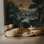 Dark Forest Lake Wallpaper : Vintage Landscape Painting Mural - View 2