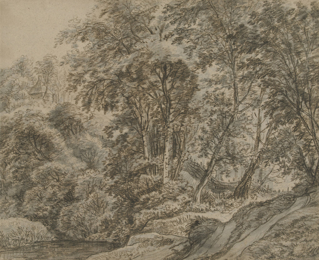 Vintage Sketch Landscape Wallpaper : Sepia Woodland Drawing Mural - flat design