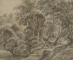 Vintage Sketch Landscape Wallpaper : Sepia Woodland Drawing Mural - flat design