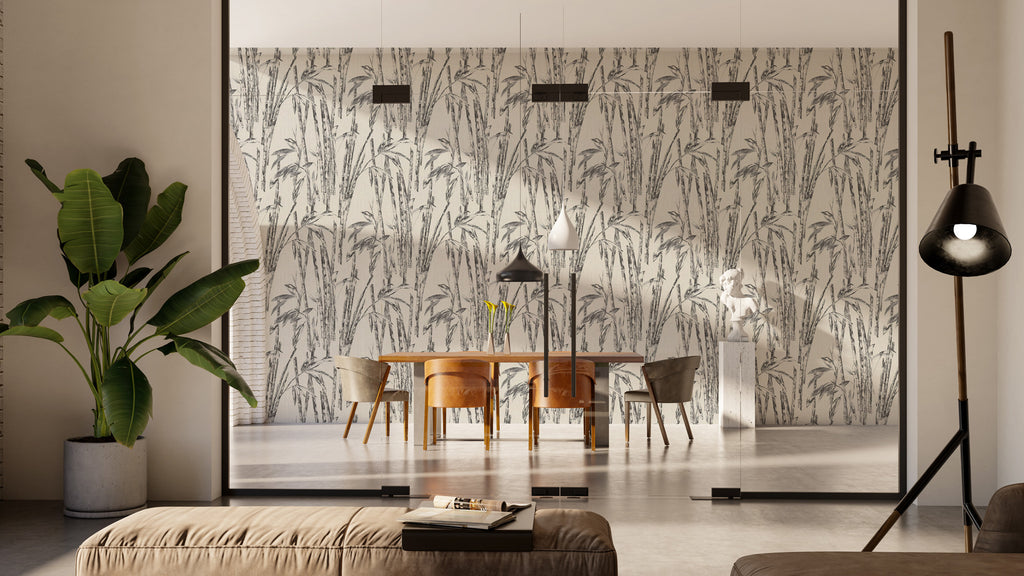 Black and White Bamboo Wallpaper : Sketch Bamboo Pattern Mural