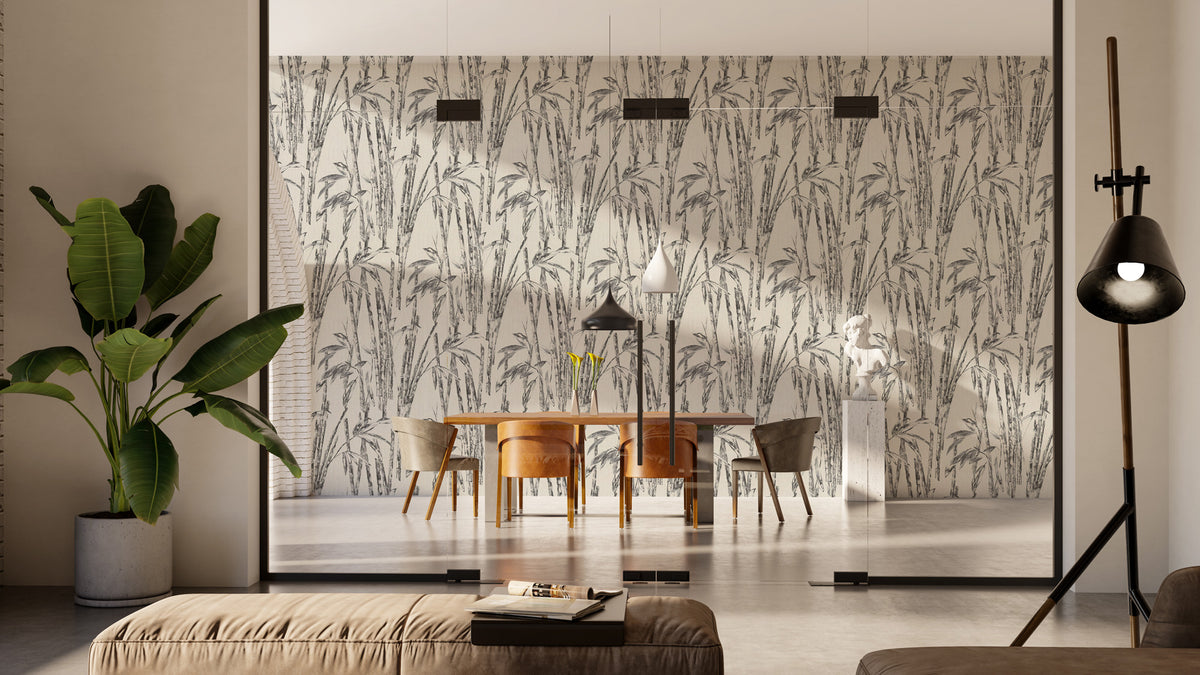 Black and White Bamboo Wallpaper : Sketch Bamboo Pattern Mural
