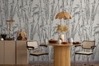 Black and White Bamboo Wallpaper : Sketch Bamboo Pattern Mural - View 3