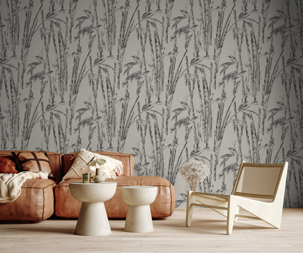 Black and White Bamboo Wallpaper : Sketch Bamboo Pattern Mural - View 4