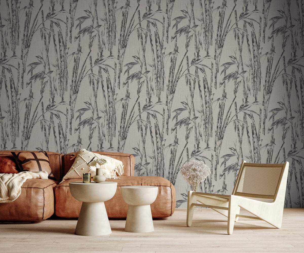 Black and White Bamboo Wallpaper : Sketch Bamboo Pattern Mural - View 4