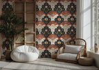 Vintage Scallop Floral Wallpaper : Rust and Navy Folk Wall Mural - View 5