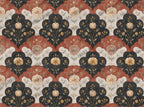 Vintage Scallop Floral Wallpaper : Rust and Navy Folk Wall Mural - View 2