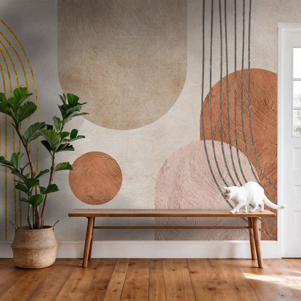 Mid Century Arch Wallpaper : Terracotta Abstract Shapes Wall Mural