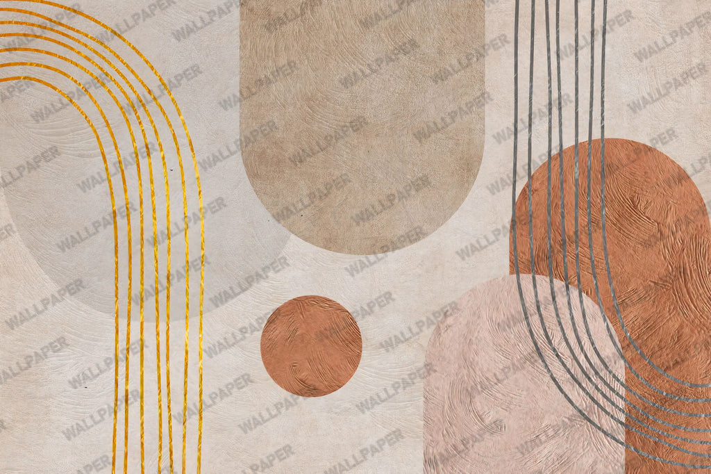 Mid Century Arch Wallpaper : Terracotta Abstract Shapes Wall Mural - View 2