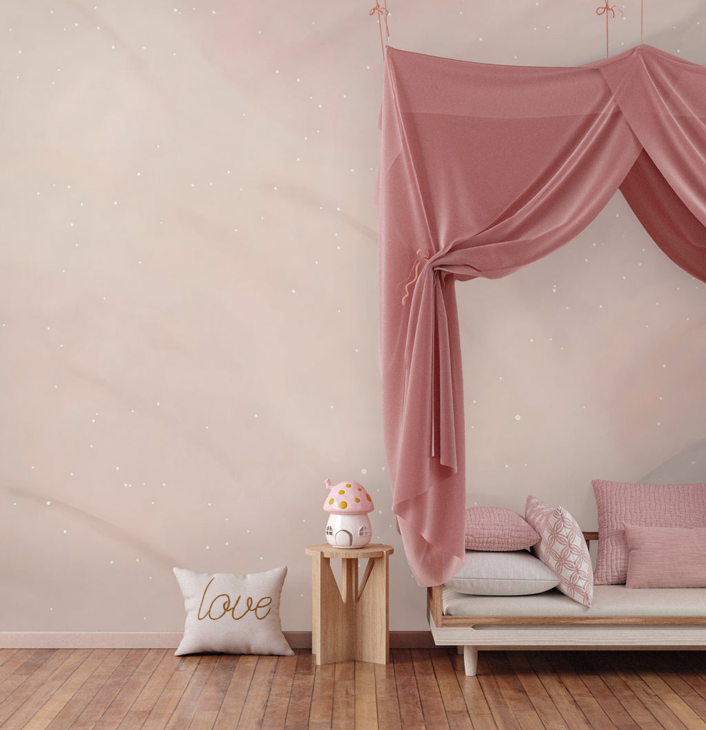 Powder Pink Abstract Wallpaper : Soft Swirl Nursery Wall Mural - View 6