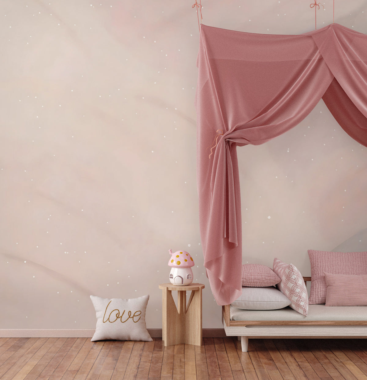 Powder Pink Abstract Wallpaper : Soft Swirl Nursery Wall Mural - View 6