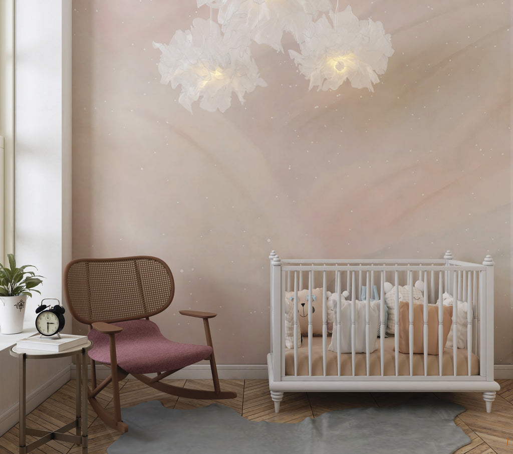 Powder Pink Abstract Wallpaper : Soft Swirl Nursery Wall Mural - View 3