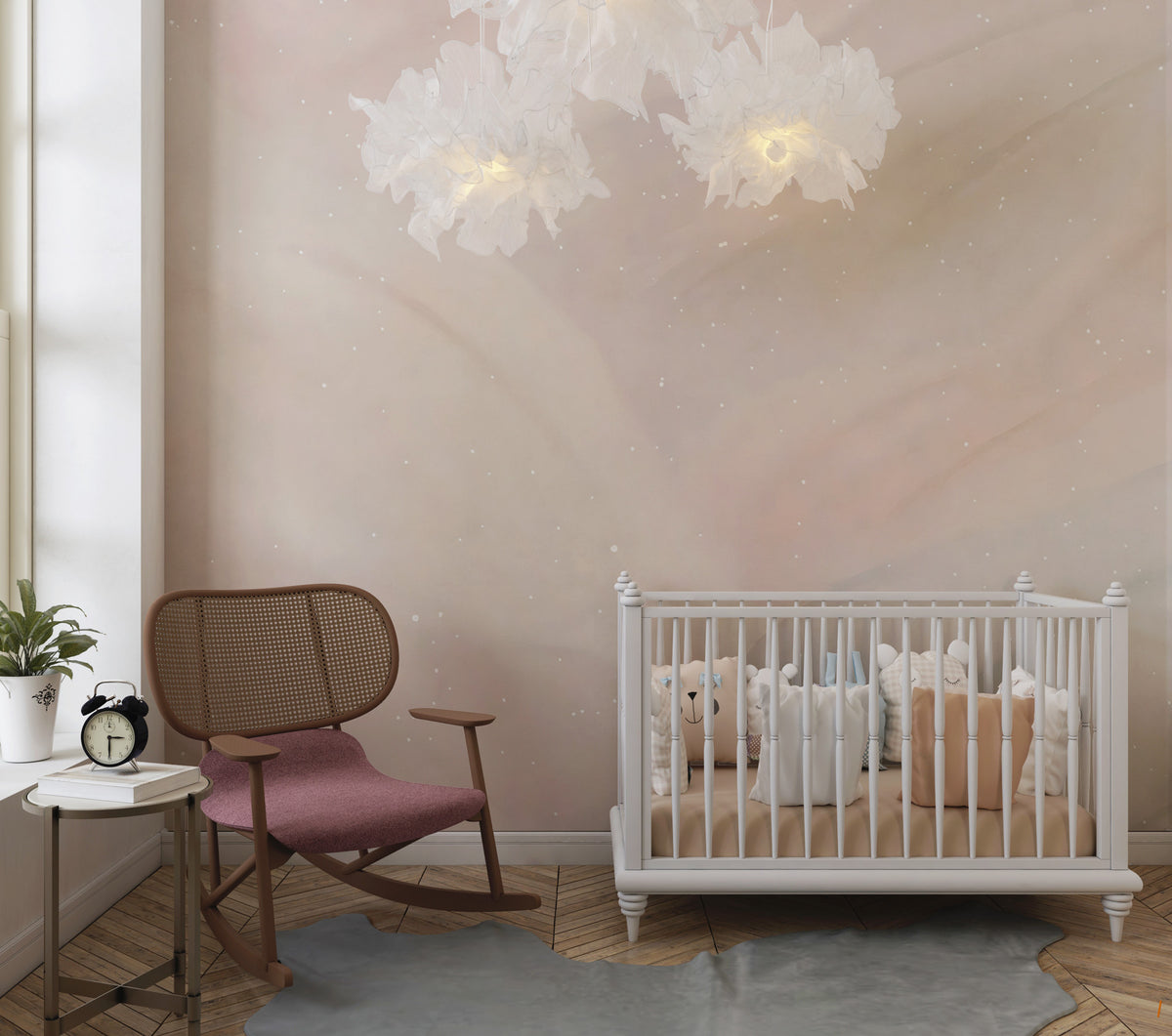 Powder Pink Abstract Wallpaper : Soft Swirl Nursery Wall Mural - View 3