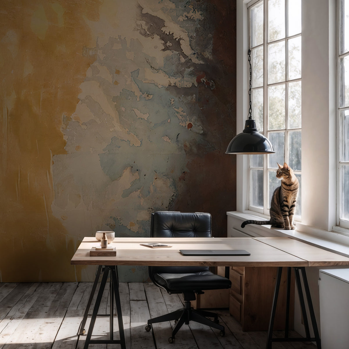 Artistic Texture Wallpaper : Abstract Gold and Concrete Plaster Mural - View 3