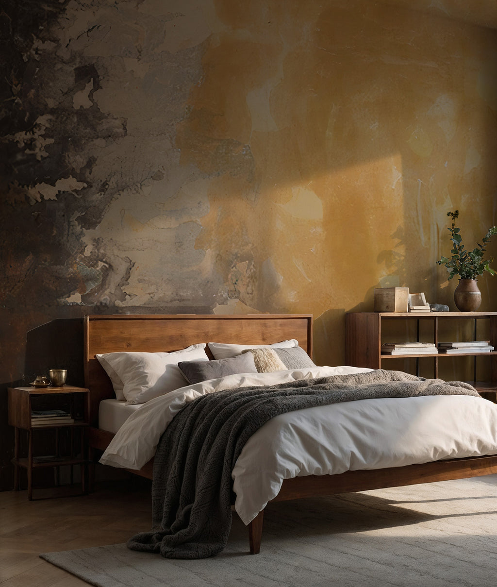 Artistic Texture Wallpaper : Abstract Gold and Concrete Plaster Mural - View 5