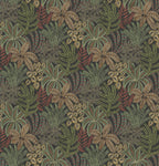 Green Tropical Leaf Wallpaper : Dark Forest Foliage and Bird Mural - View 2