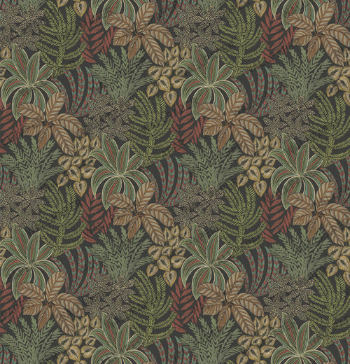 Green Tropical Leaf Wallpaper : Dark Forest Foliage and Bird Mural - View 2