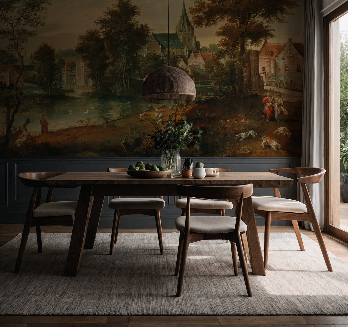 Antique Painting Wallpaper : Old Master Lake and Forest Landscape Mural