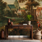 Antique Painting Wallpaper : Old Master Lake and Forest Landscape Mural - View 3