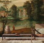 Antique Painting Wallpaper : Old Master Lake and Forest Landscape Mural - View 6