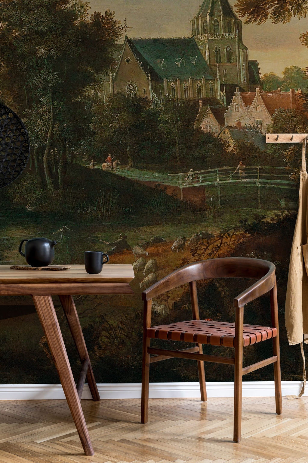 Antique Painting Wallpaper : Old Master Lake and Forest Landscape Mural - View 7