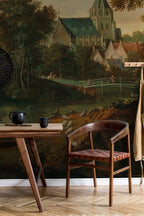 Antique Painting Wallpaper : Old Master Lake and Forest Landscape Mural - View 7
