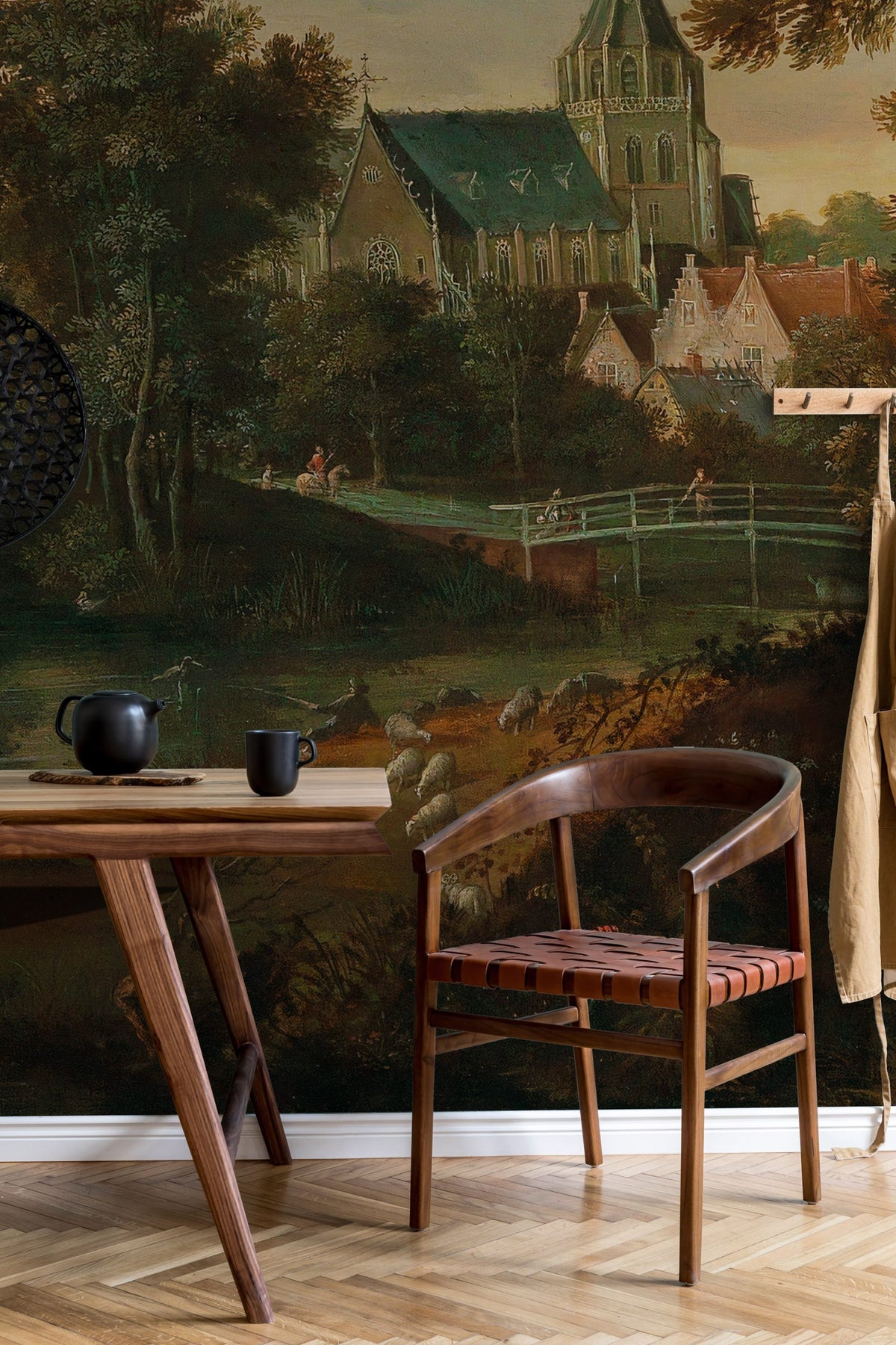 Antique Painting Wallpaper : Old Master Lake and Forest Landscape Mural - View 7