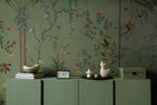 Green Exotic Garden Wallpaper : Chinoiserie Monkey and Bird Mural - View 3