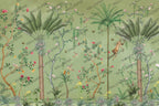 Green Exotic Garden Wallpaper : Chinoiserie Monkey and Bird Mural - View 2
