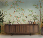 Blossom Trees and Birds Wallpaper : Soft Green Garden Scenery Mural - View 5