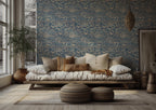 Denim Blue Rose Wallpaper : Gold Outline Floral Wall Mural - View 5