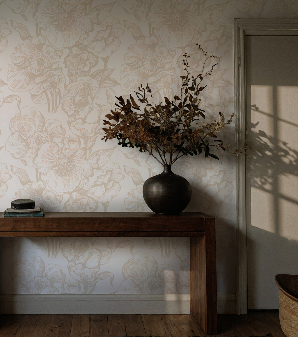 Ivory Tonal Damask Wallpaper : Subtle Cream Floral Wall Mural