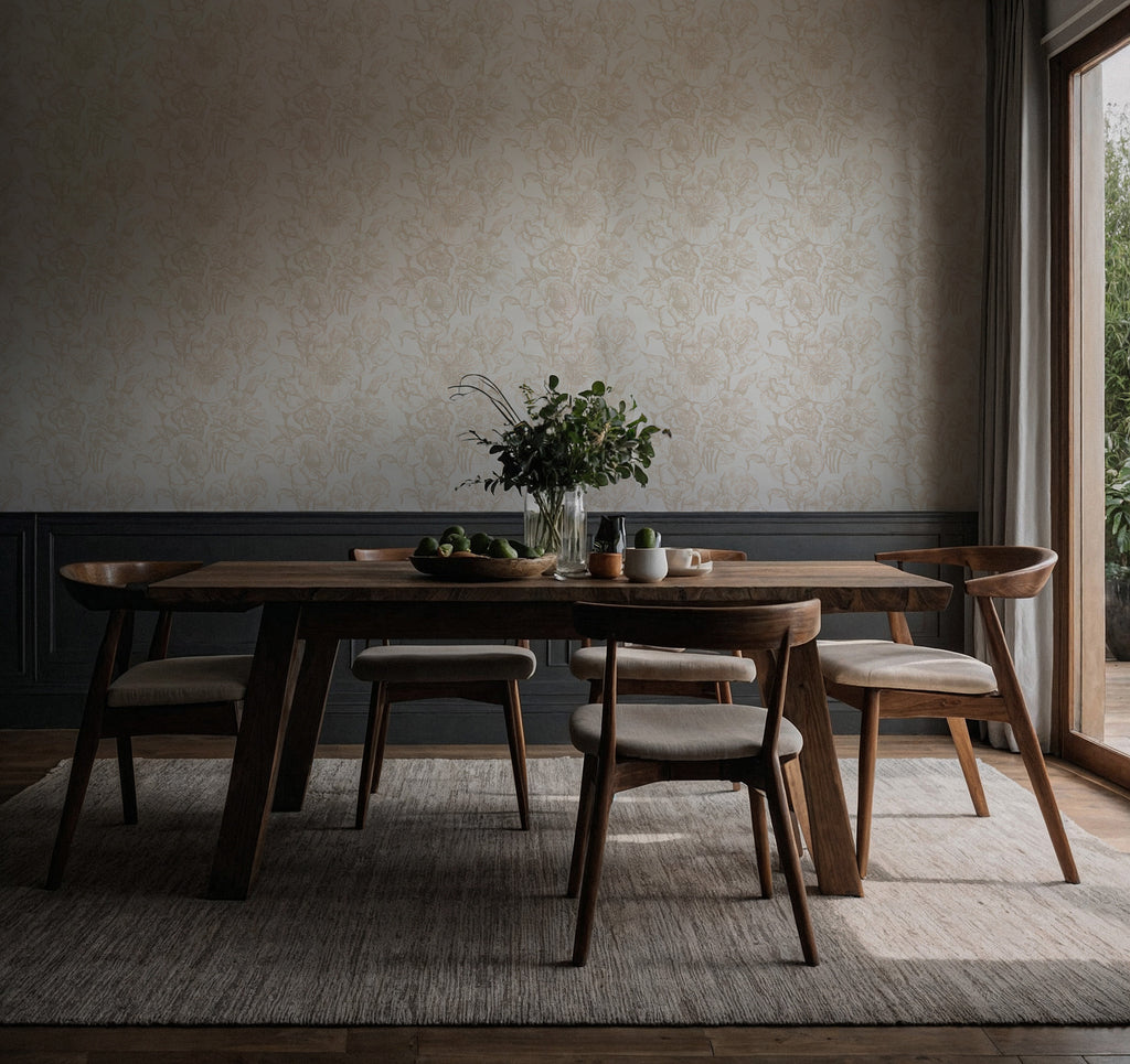 Ivory Tonal Damask Wallpaper : Subtle Cream Floral Wall Mural - View 5