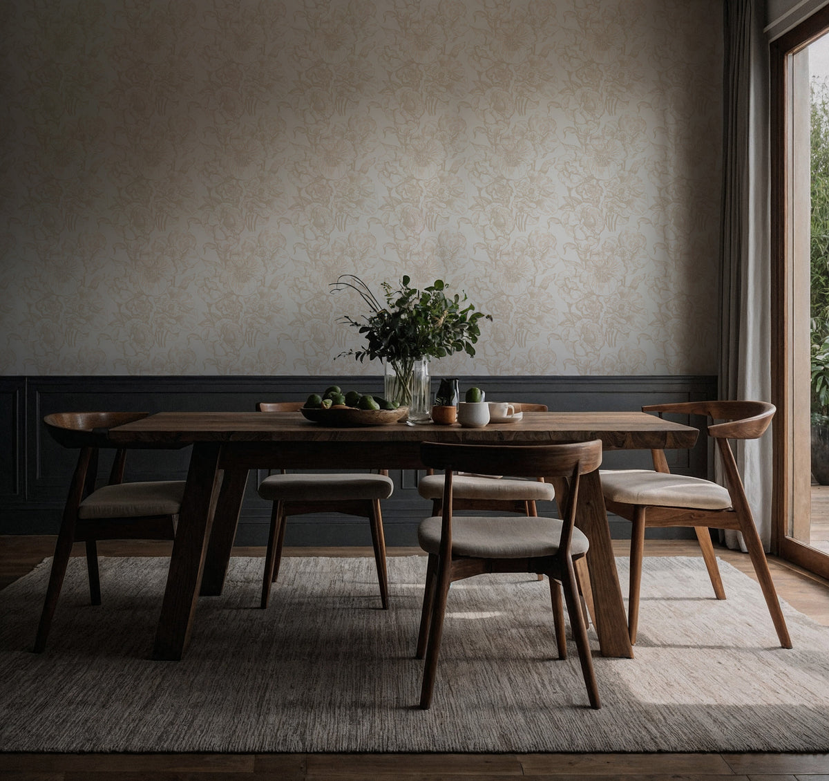 Ivory Tonal Damask Wallpaper : Subtle Cream Floral Wall Mural - View 5