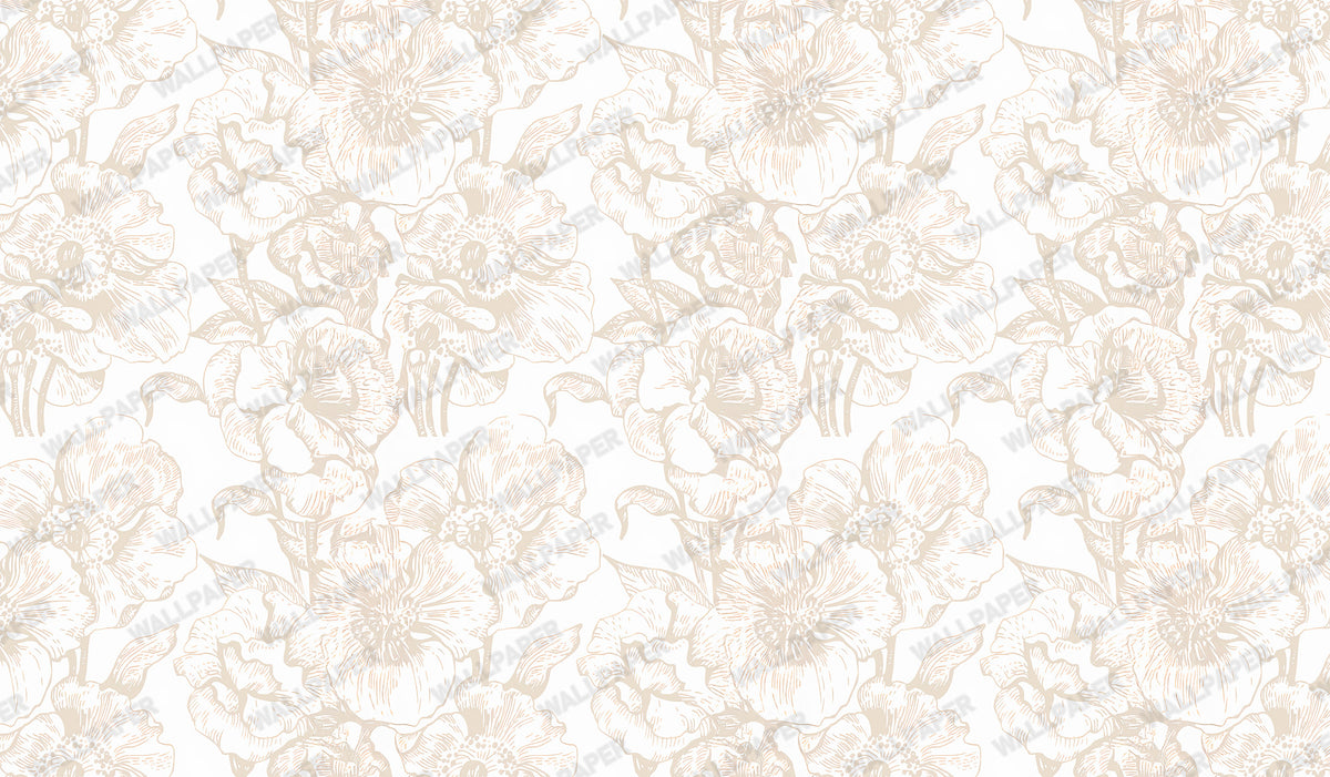 Ivory Tonal Damask Wallpaper : Subtle Cream Floral Wall Mural - View 2