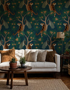 Teal Tiger Wallpaper : Gold Chinoiserie Jungle Wall Mural - View 4
