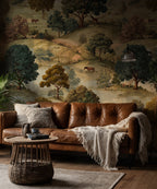 English Pastoral Wallpaper : Vintage Horse and Oak Landscape Mural - View 4