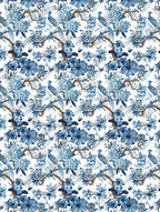 Blue and White Chinoiserie Wallpaper : Delft Floral Bird Mural - View 2