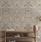 Vintage Bird and Berry Wallpaper : Pale Arts and Crafts Wall Mural - View 3