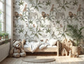 White Safari Palm Wallpaper : Jungle Animal Kids Toile Wall Mural