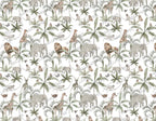 White Safari Palm Wallpaper : Jungle Animal Kids Toile Wall Mural - View 2